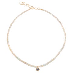 Rustic Faceted Opal Beaded Necklace with Grey Diamond and 18k Gold Pendant