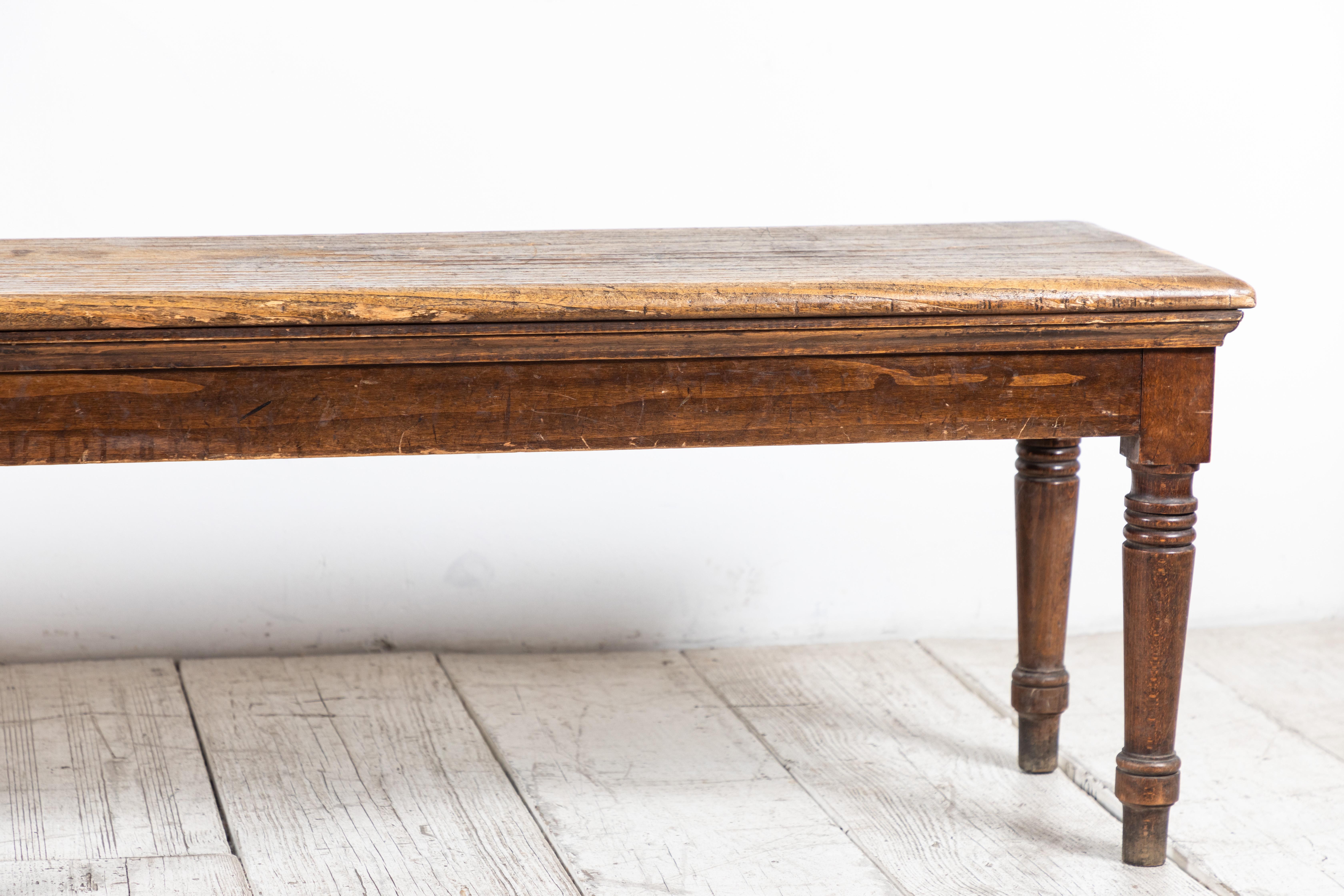 Mid-20th Century Rustic Farm Bench with Six Turned Legs