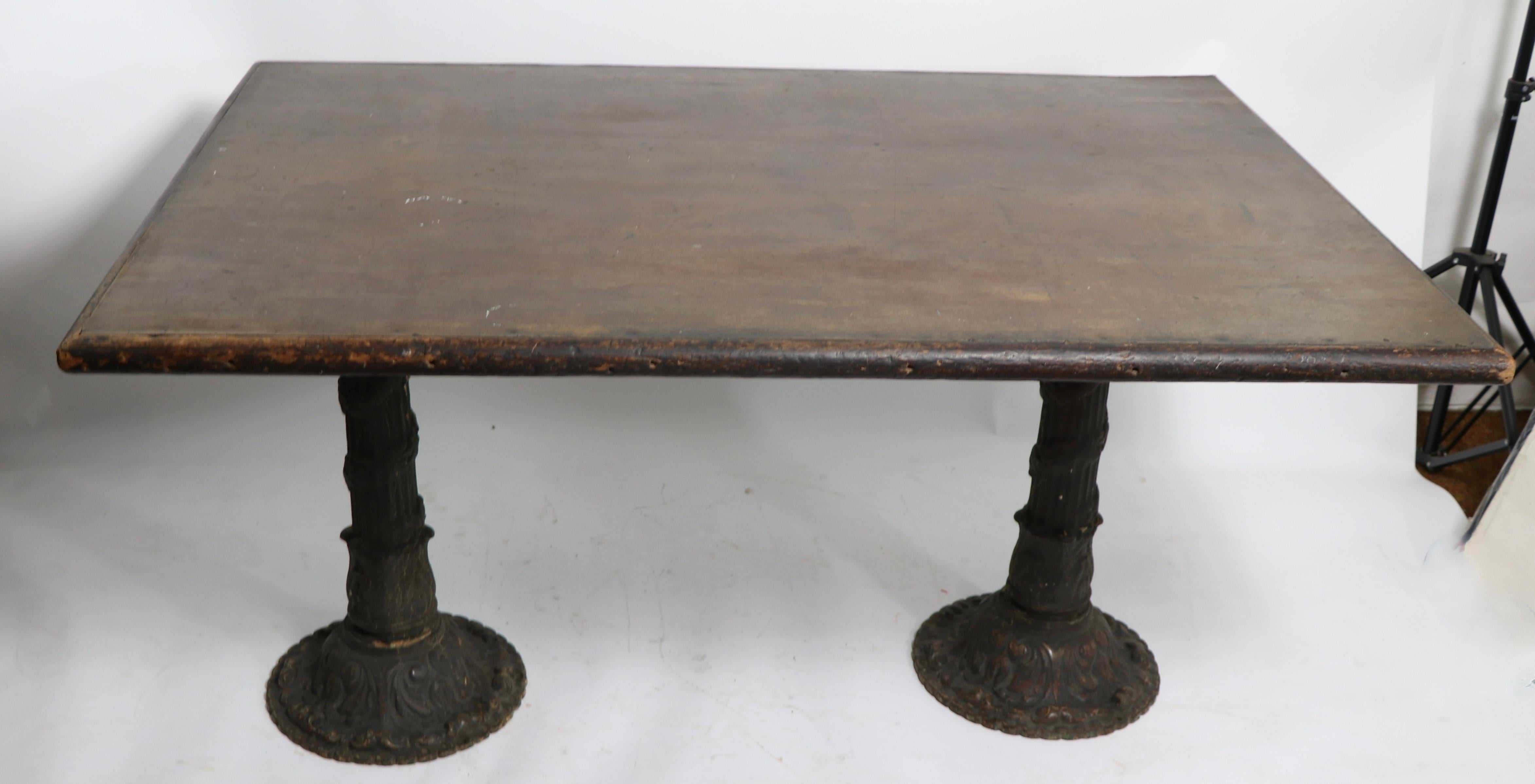 Leather Rustic Farm Work Dining Table For Sale