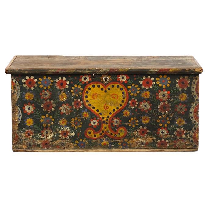 Rustic Farmhouse Antique Painted Folk Art Bridal Chest - Trunk