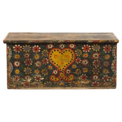 Rustic Farmhouse Antique Painted Folk Art Bridal Chest - Trunk