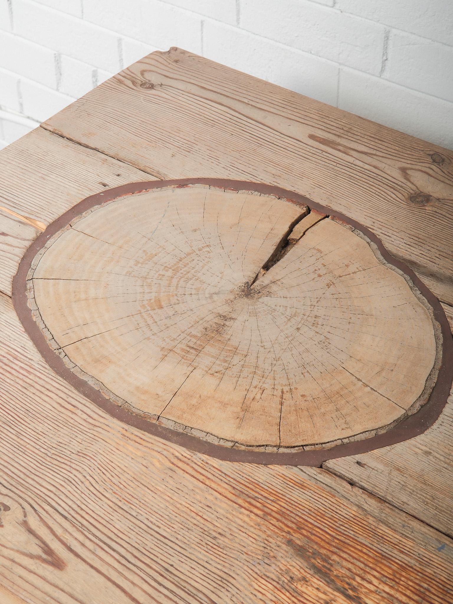 Table de salle à manger rustique avec incrustations de tranches de Wood Wood Nature et base peinte en vente 1