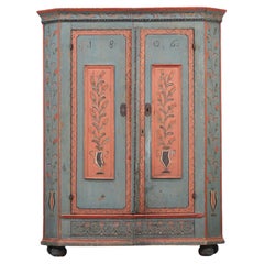Rustic Farmhouse Folk Art Painted Bridal Cabinet from 1806