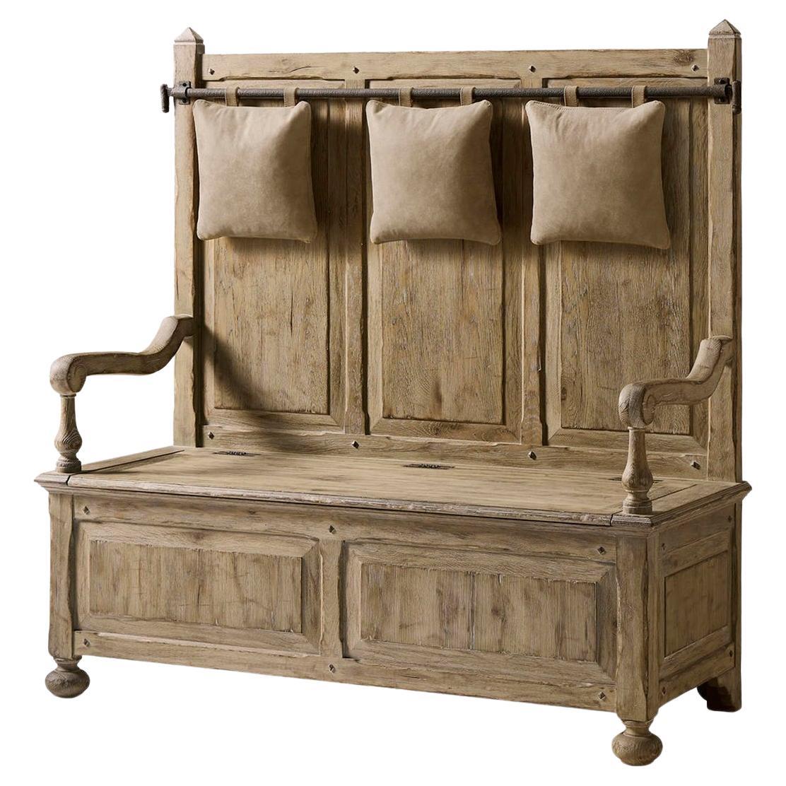 Rustic Farmhouse Hall Bench with Storage For Sale