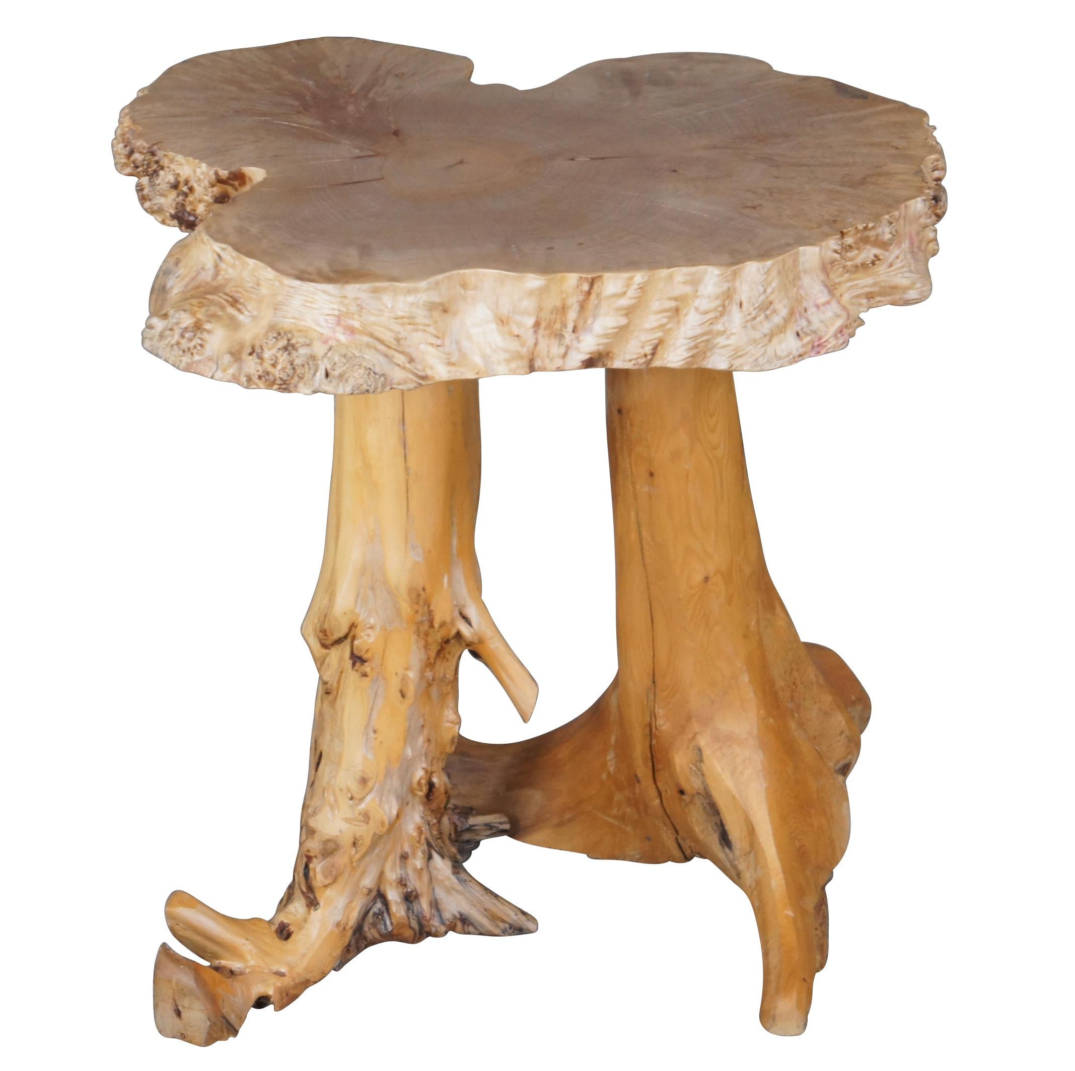 Rustic Farmhouse Maple Burl Live Edge Lodge Slab Side Table Branch Base In Good Condition For Sale In Dayton, OH