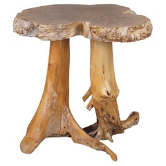 Table d'appoint Rustic Farmhouse Lodge Slab Live Edge en érable ronceux Branch Base 27" (base de branche)