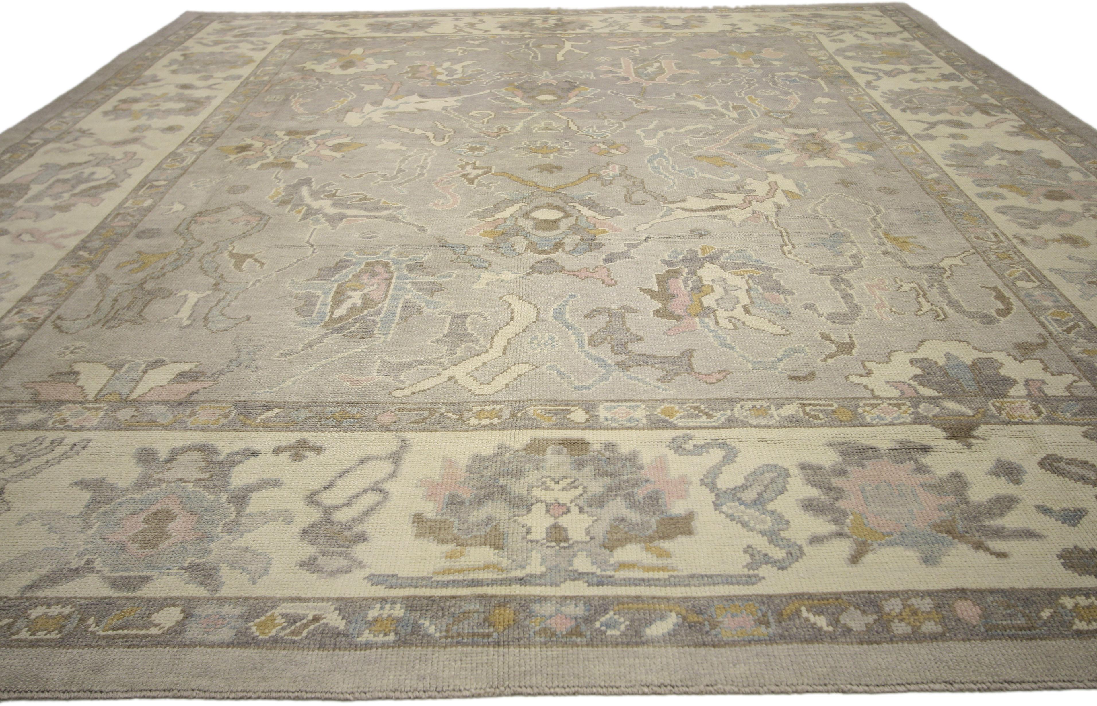 Contemporary Rustic Farmhouse New Turkish Oushak Area Rug with Light, Neutral Colors
