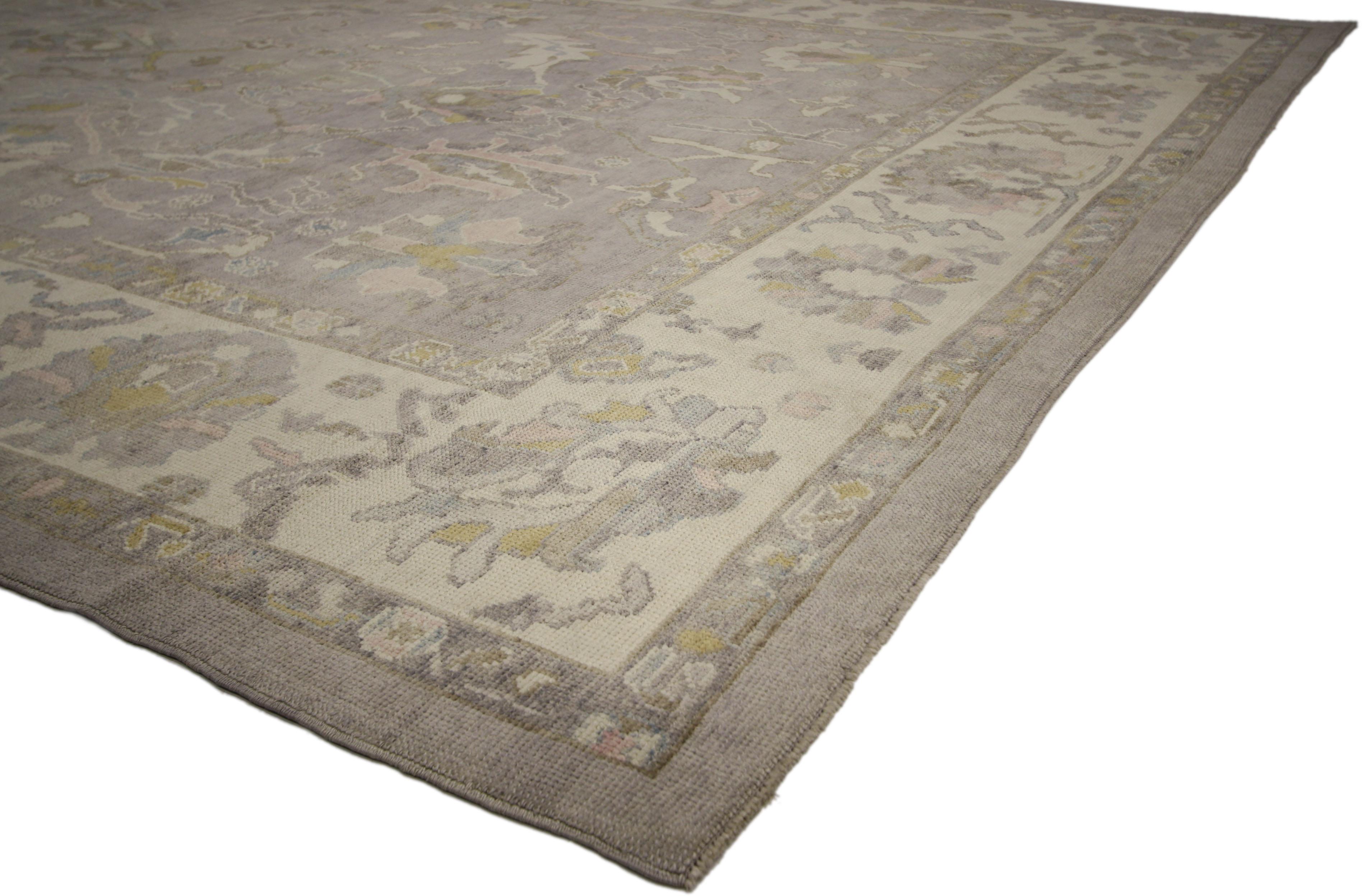 Wool Rustic Farmhouse New Turkish Oushak Area Rug with Light, Neutral Colors