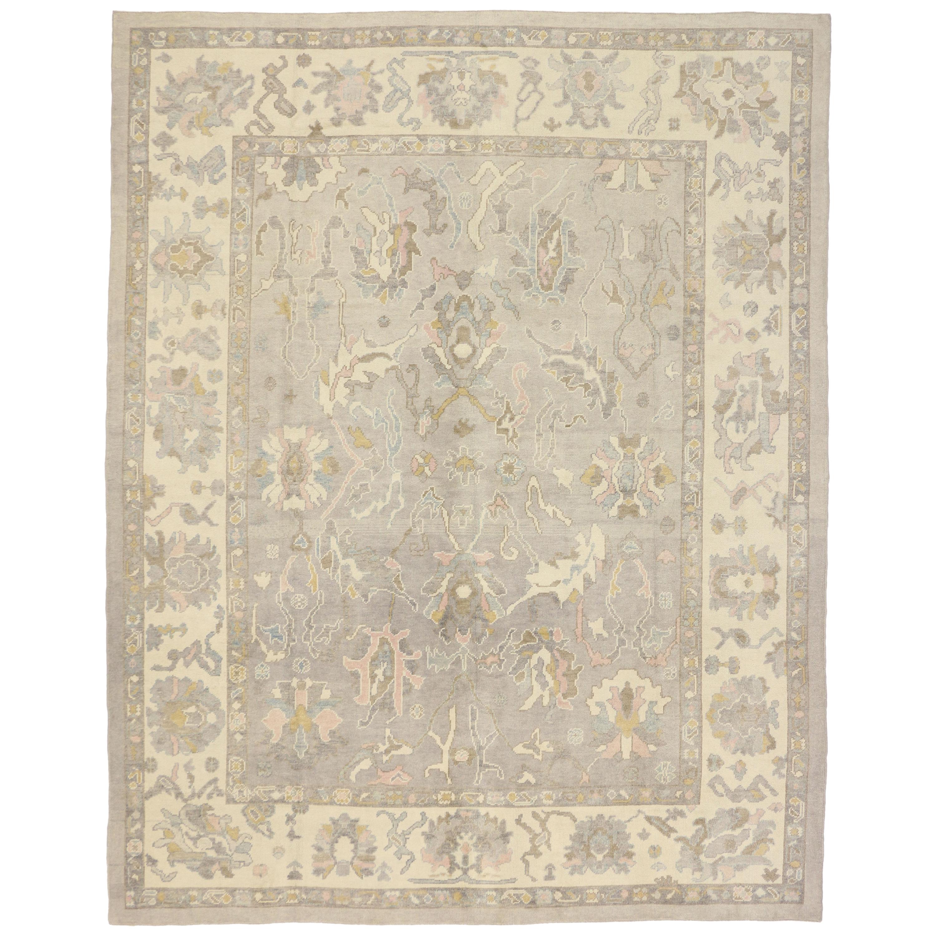 Rustic Farmhouse New Turkish Oushak Area Rug with Light, Neutral Colors