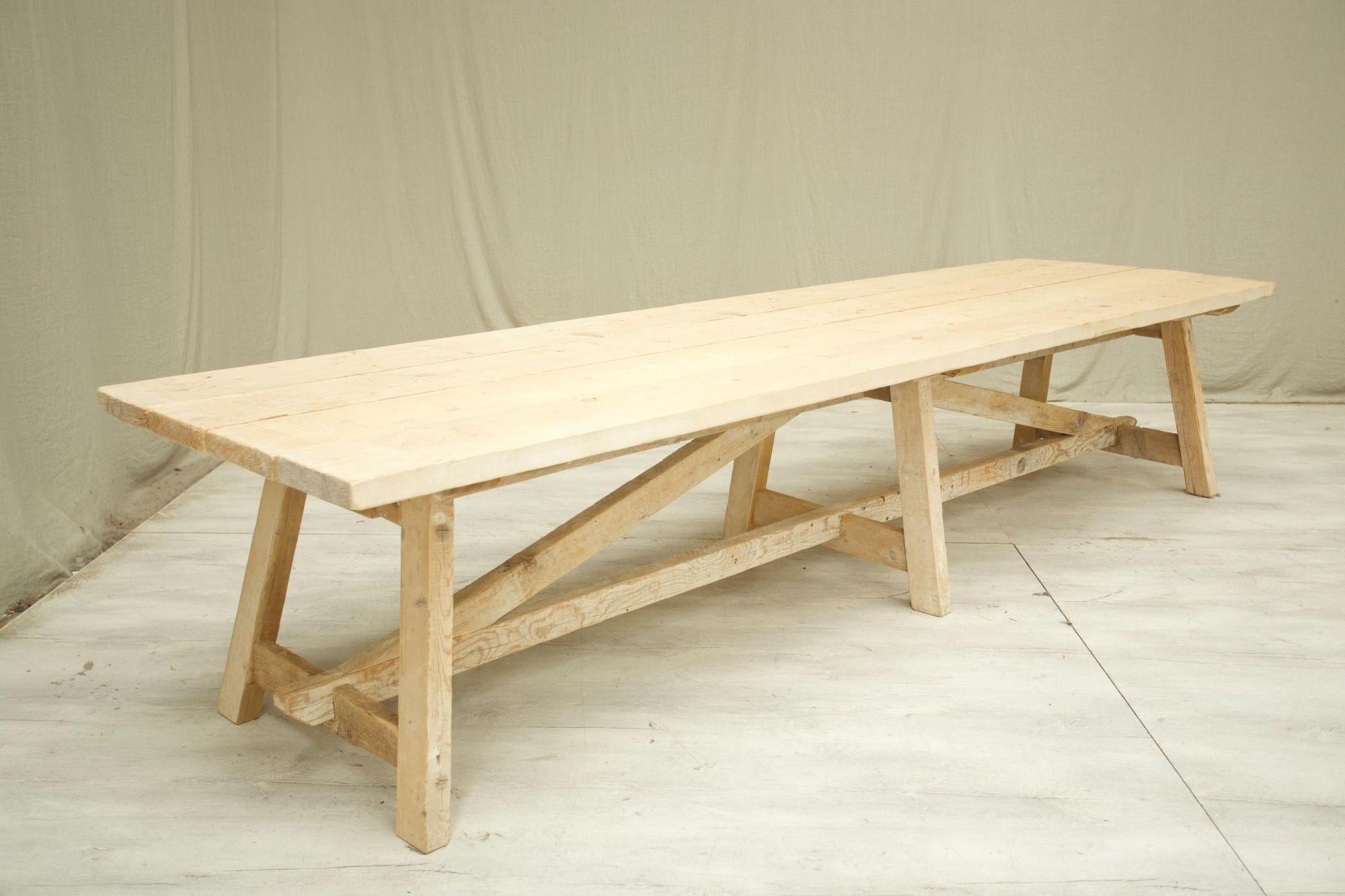 These are the latest designs of our bespoke dining table range. We have these made in the South of France by a talented crafts man who uses thick period reclaimed pine floorboards to create these rather stunning and rustic dining tables.
 
We can