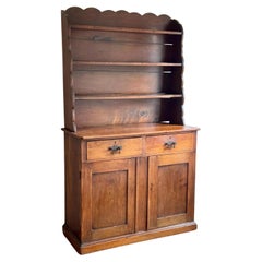 Rustic Farmhouse Pine Hutch Cabinet with Scalloped Shelf Top