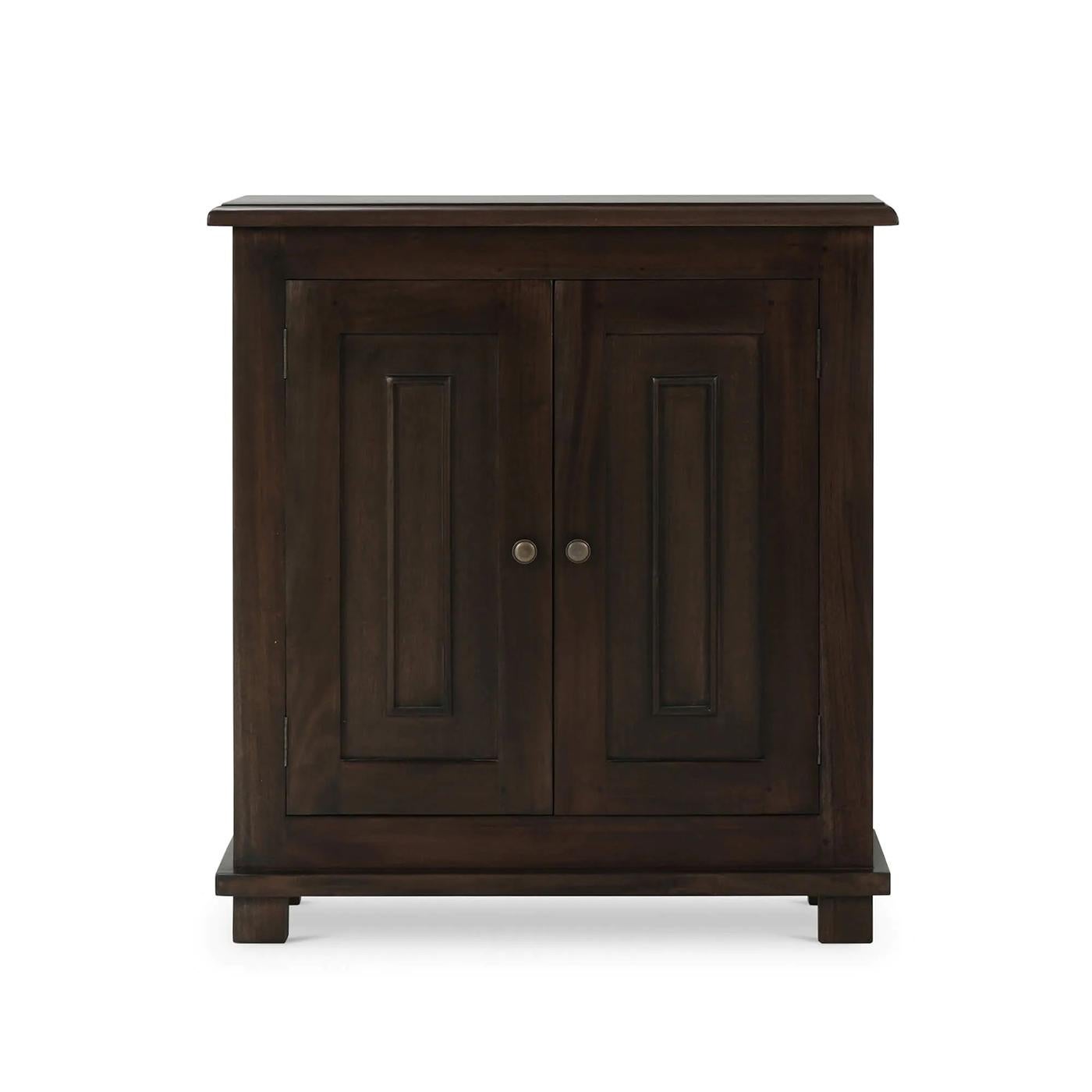 Country Rustic Farmhouse Side Cabinet - Walnut Finish For Sale