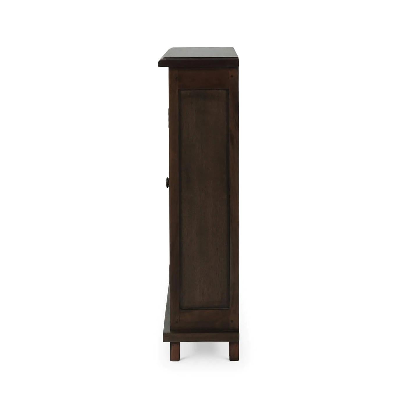 Asian Rustic Farmhouse Side Cabinet - Walnut Finish For Sale