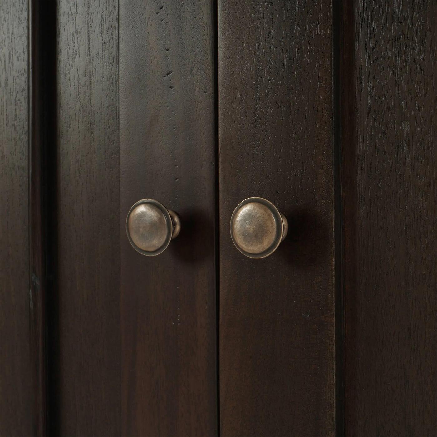 Wood Rustic Farmhouse Side Cabinet - Walnut Finish For Sale