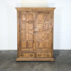 Rustic Farmhouse Solid Pine Armoire Cabinet From Mexico, circa 1970s