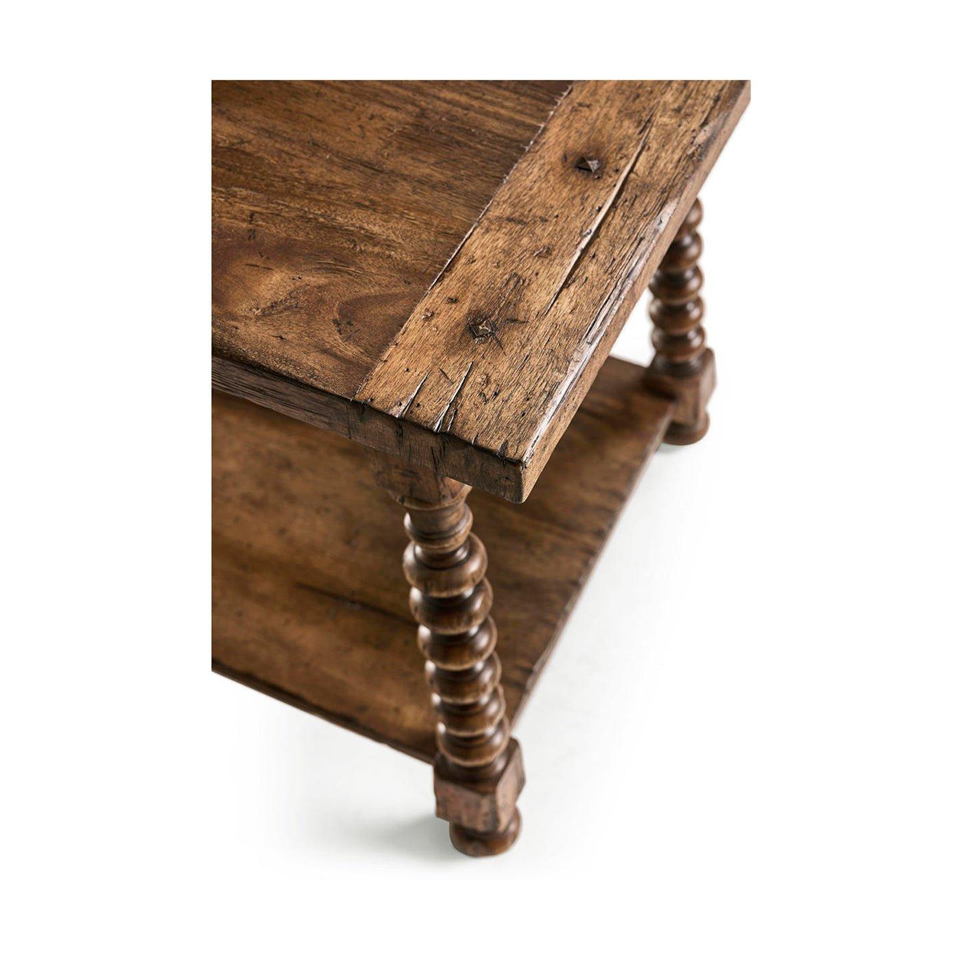 Rustic Farmhouse Spool-Leg Side Table For Sale 2