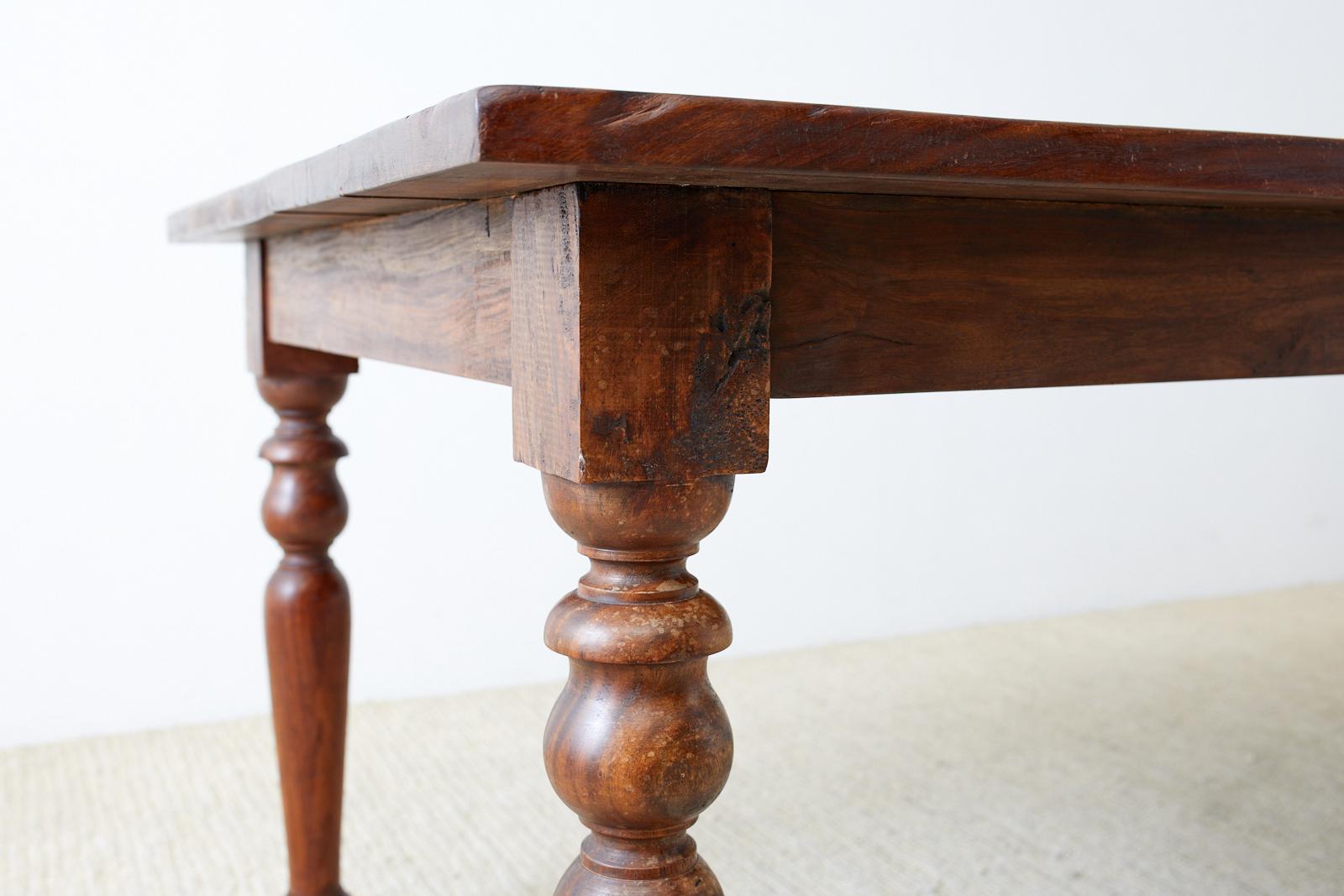 Rustic Farmhouse Style Hardwood Teak Dining Table In Good Condition In Rio Vista, CA