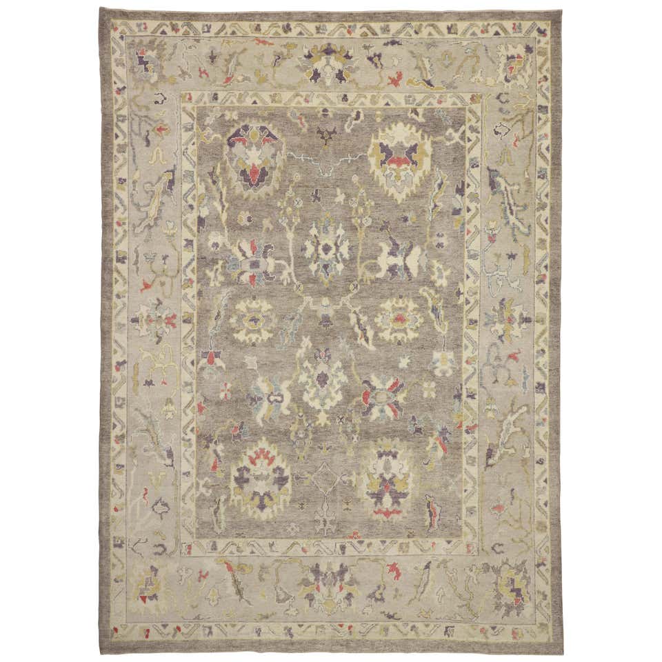 Rustic Farmhouse Style Turkish Oushak Area Rug with Large Geometric ...