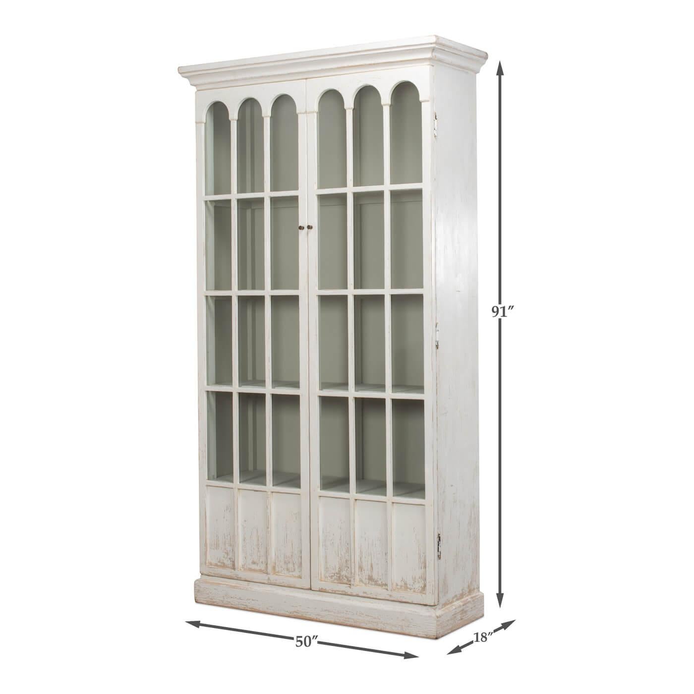 Contemporary Rustic Farmhouse Style Whitewashed Bookcase For Sale