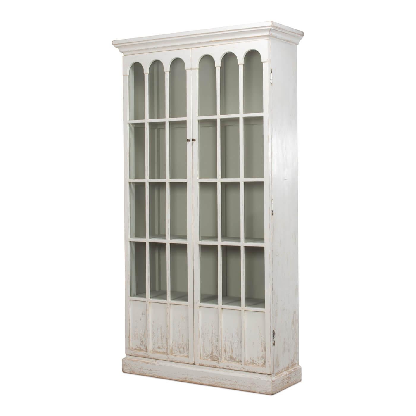Rustic Farmhouse Style Whitewashed Bookcase For Sale