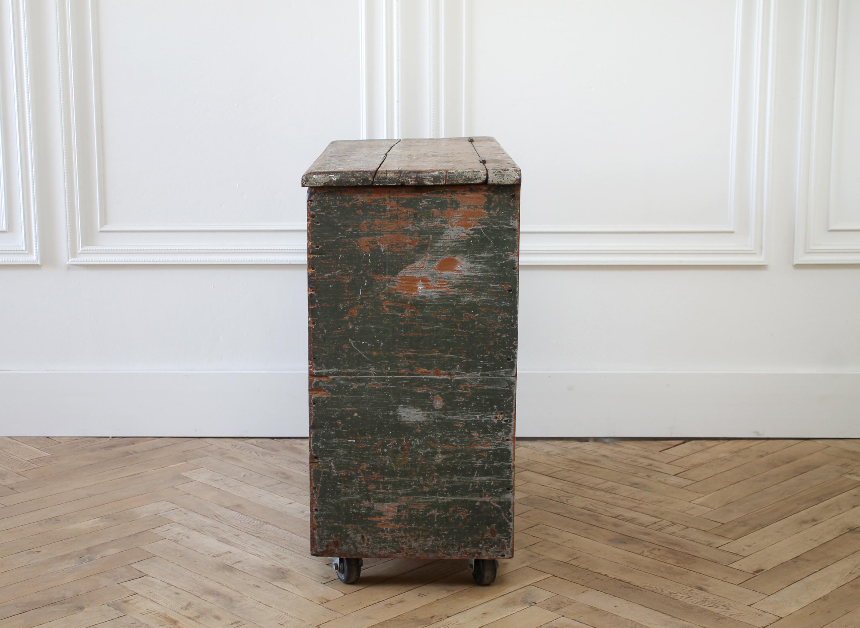 Rustic Farmhouse Table Grain Bin with Original Painted Finish In Good Condition In Old Town Orange, CA