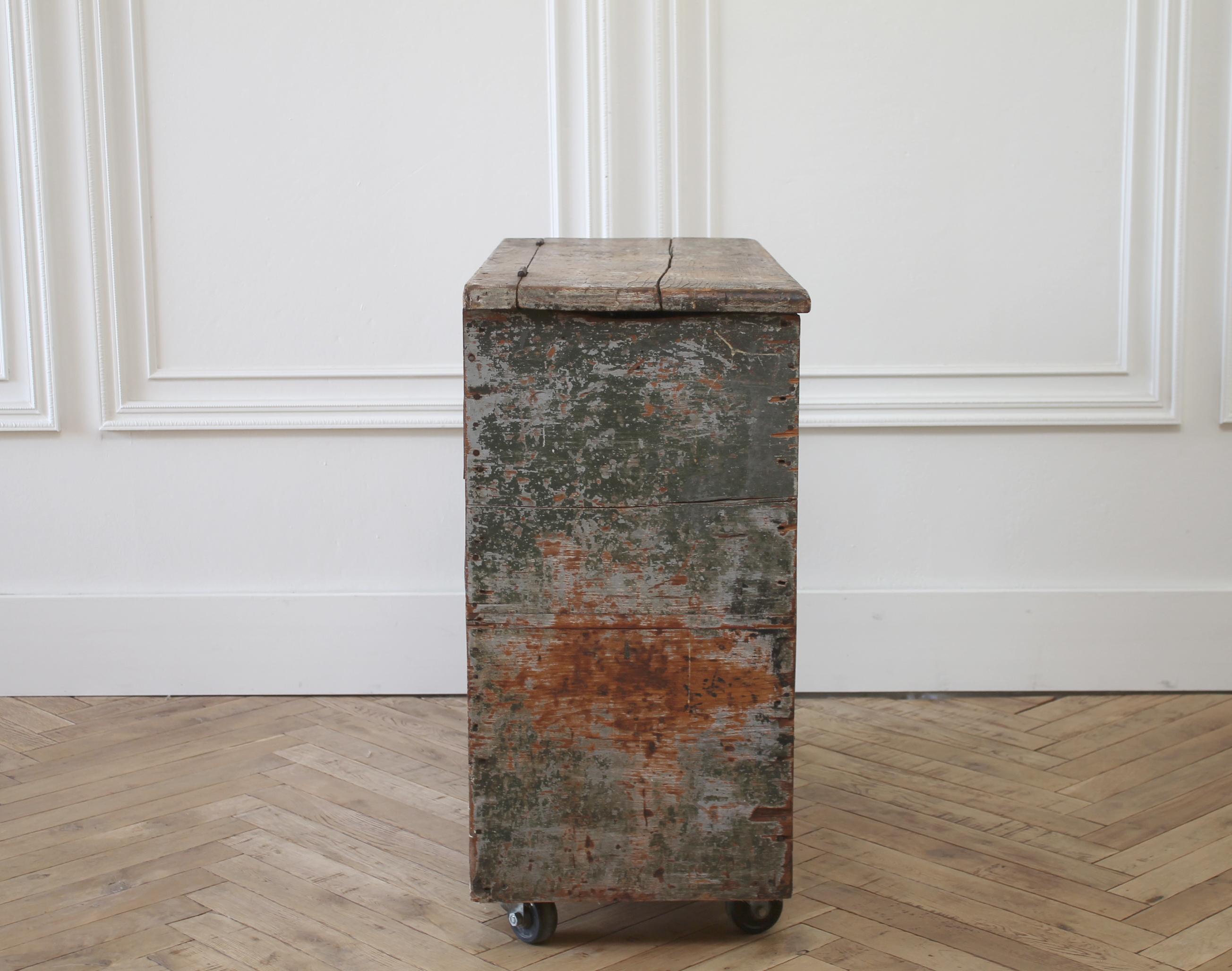 Wood Rustic Farmhouse Table Grain Bin with Original Painted Finish