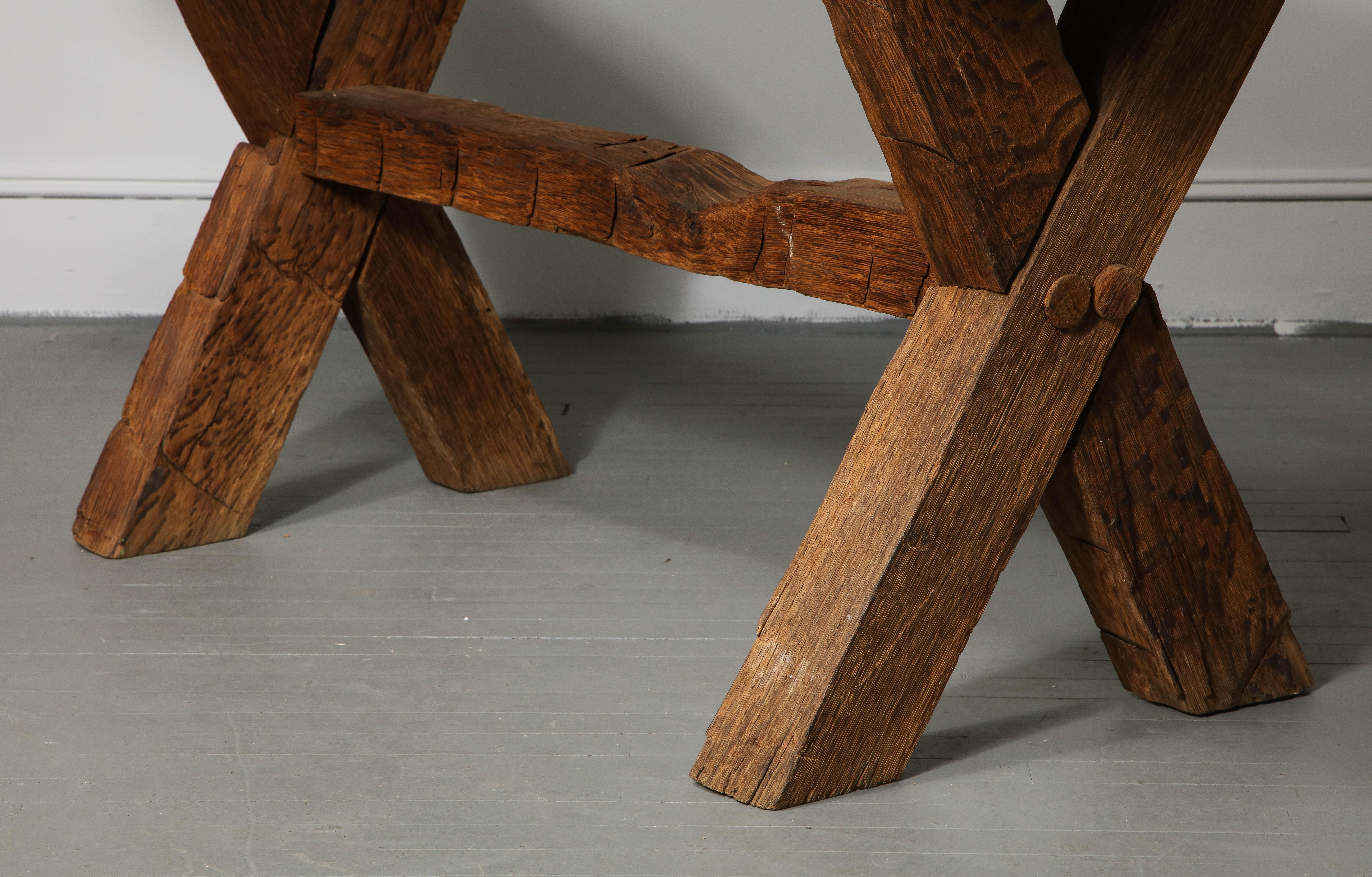 Rustic Farmhouse Table with Trestle Base, France, Early 20th Century 6