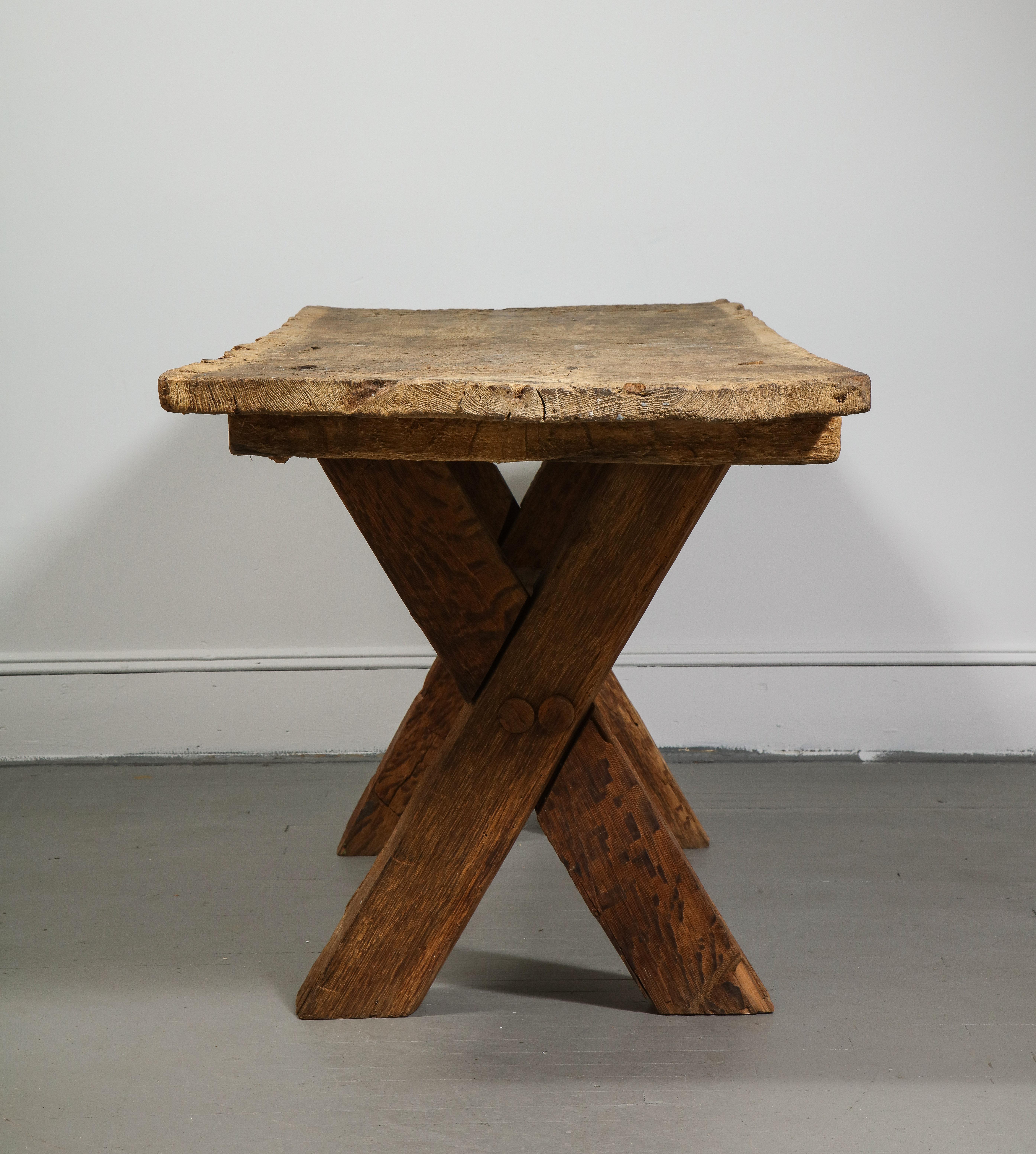 Rustic Farmhouse Table with Trestle Base, France, Early 20th Century 2