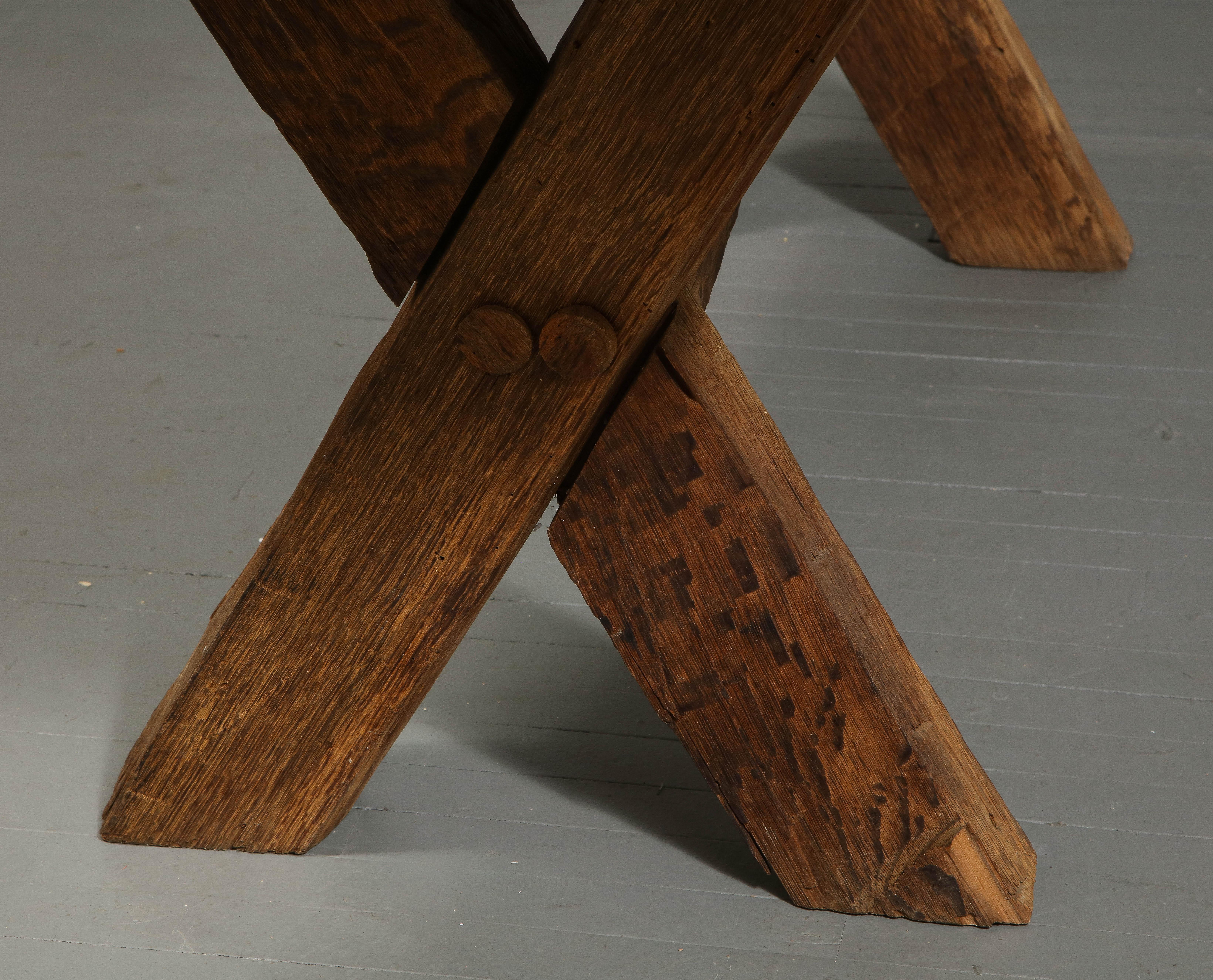 Rustic Farmhouse Table with Trestle Base, France, Early 20th Century 3
