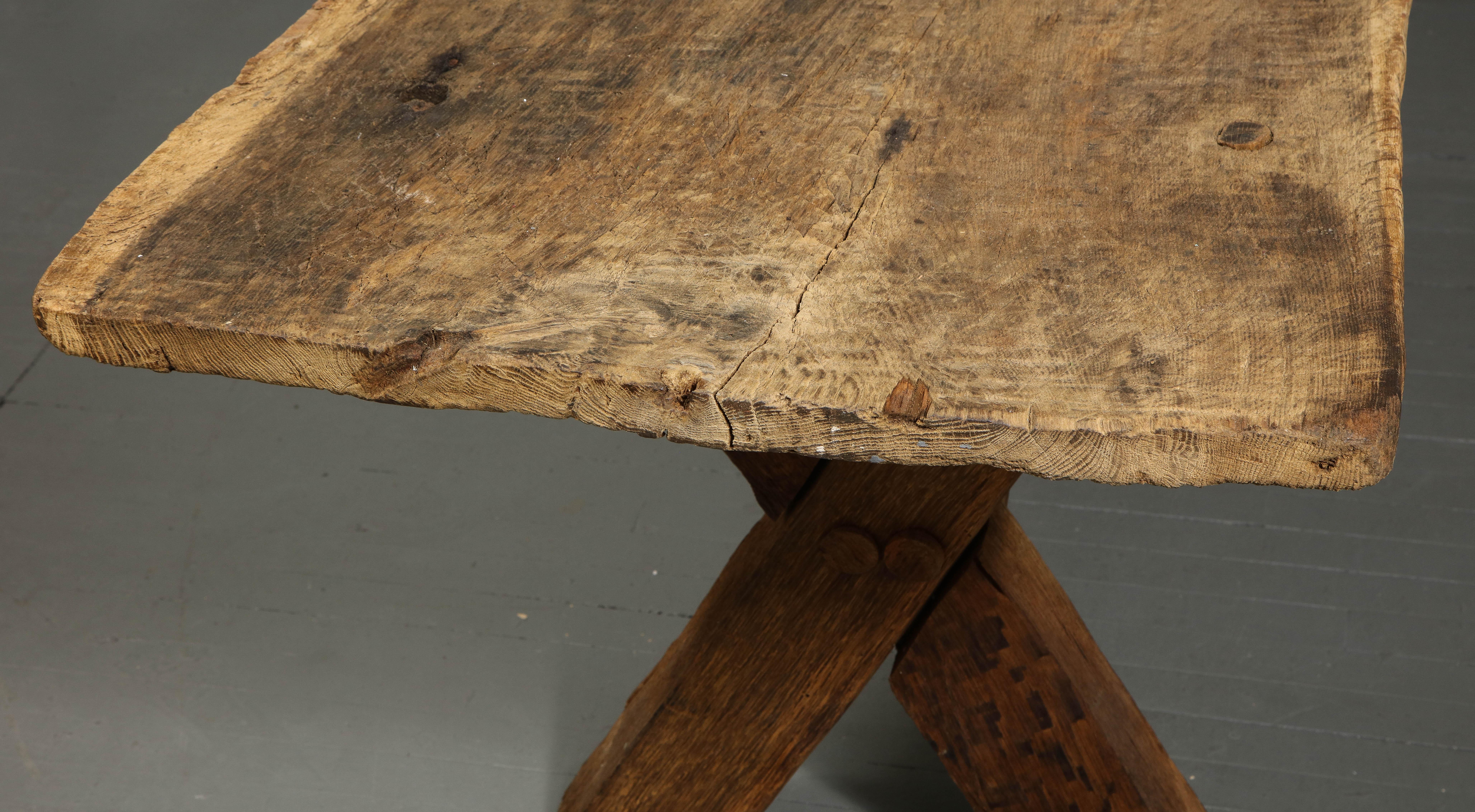 Rustic Farmhouse Table with Trestle Base, France, Early 20th Century 4