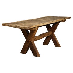 Rustic Farmhouse Table with Trestle Base, France, Early 20th Century