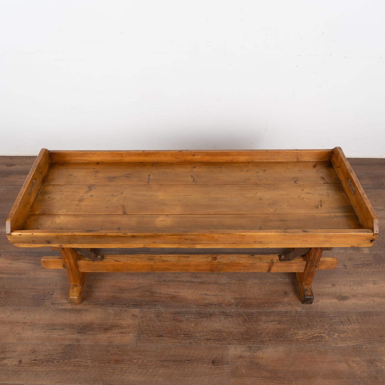 Rustic Farmhouse Trestle Base Pine Coffee Table, Sweden circa 1890 In Good Condition For Sale In Round Top, TX