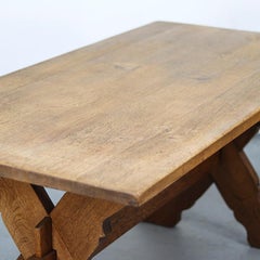 Rustic Farmhouse Vintage Brutalist Mid-Century Oak Dining Table