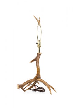 Rustic Faux Deer Antler and Brown Suede Table Lamp