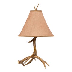 Rustic Faux Deer Antler and Brown Suede Table Lamp