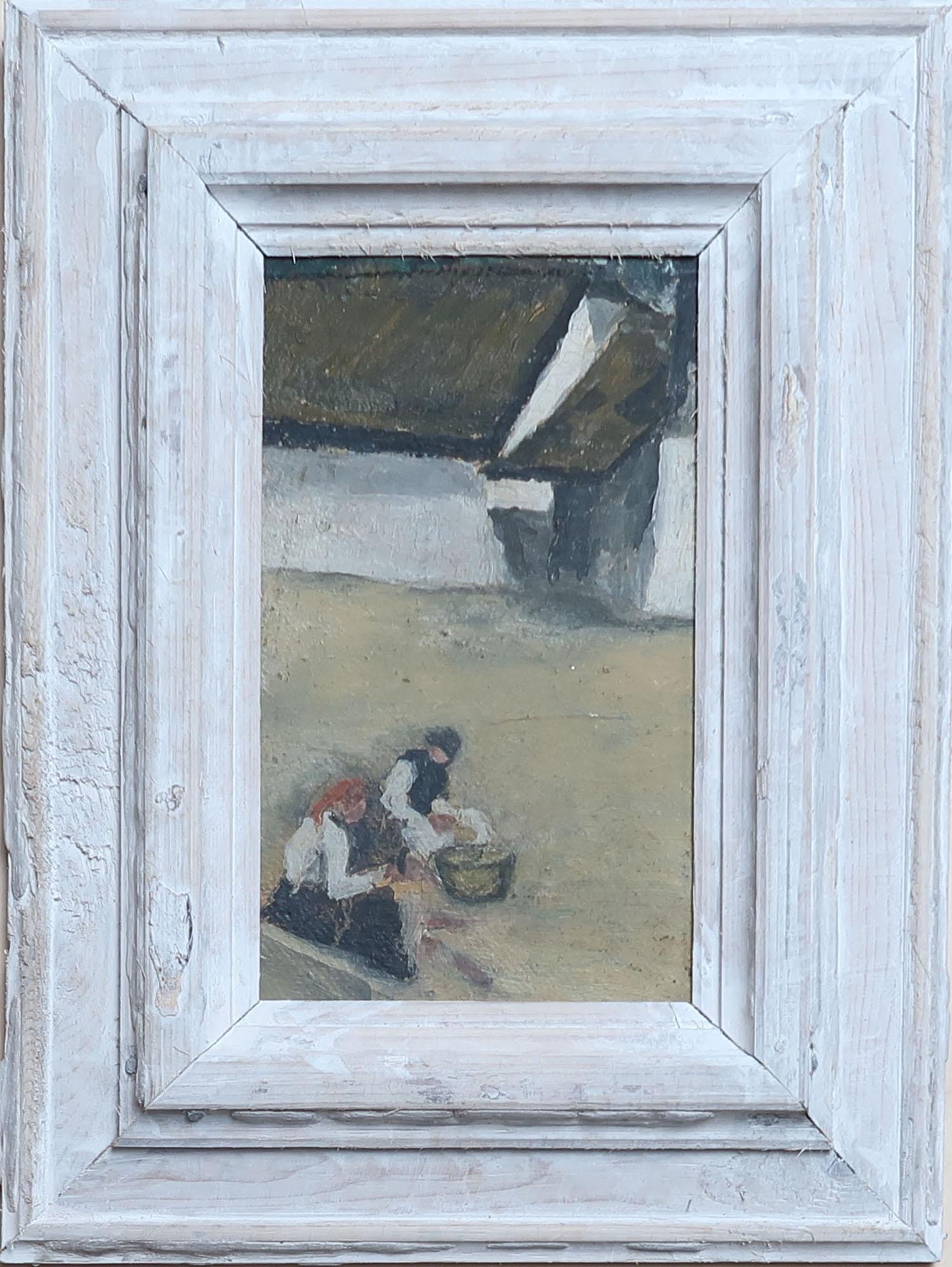 Charming painting of 2 female farm labourers

Unsigned. In the style of Jack Kampmann

Oil on board.

Possibly Faroe Islands

Presented in an antique white painted frame

The measurement below is the frame size.