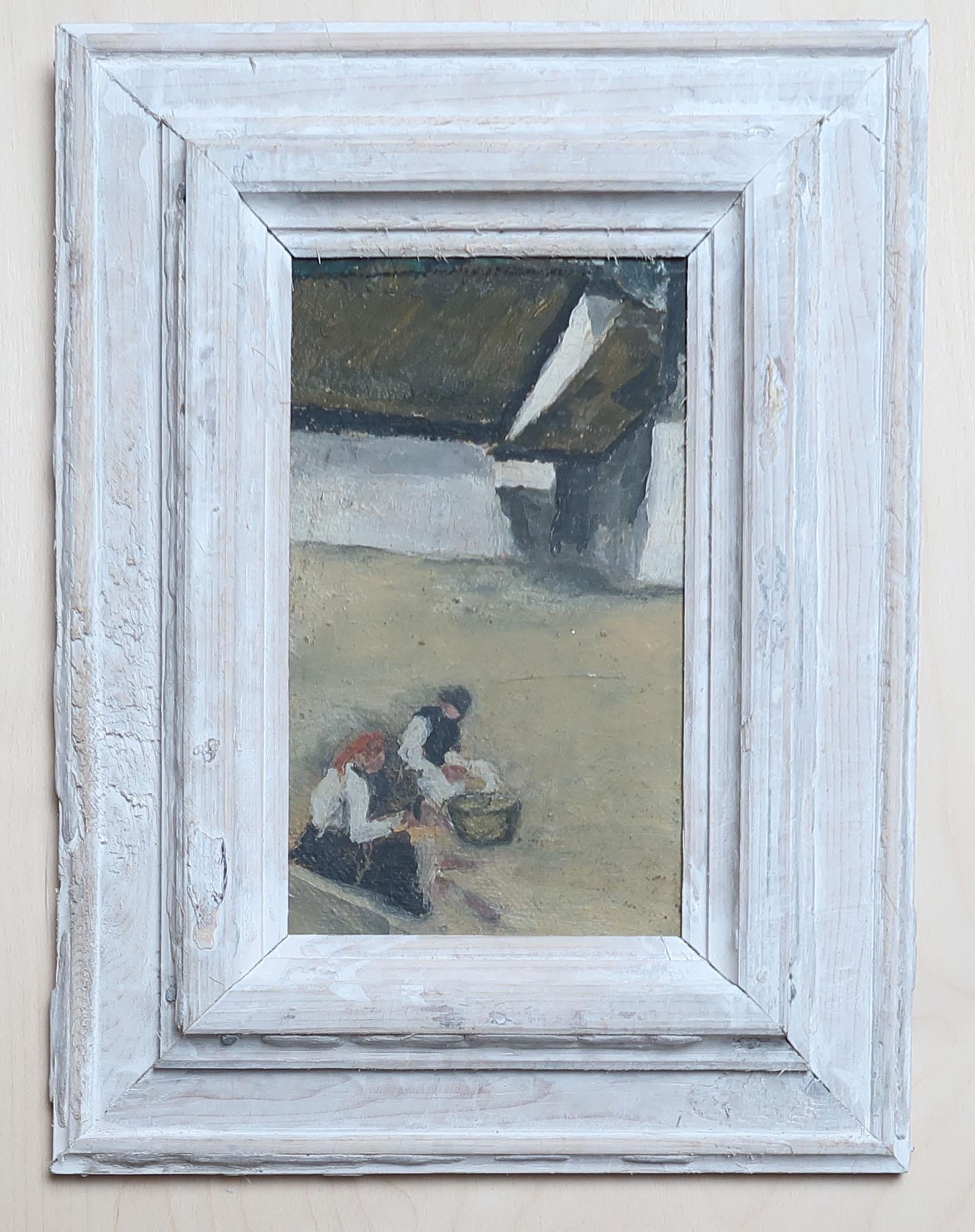 Rustikale Figuren auf einem Bauernhof, nach Art von Jack Kampmann, ca. 1950. (Volkskunst) im Angebot