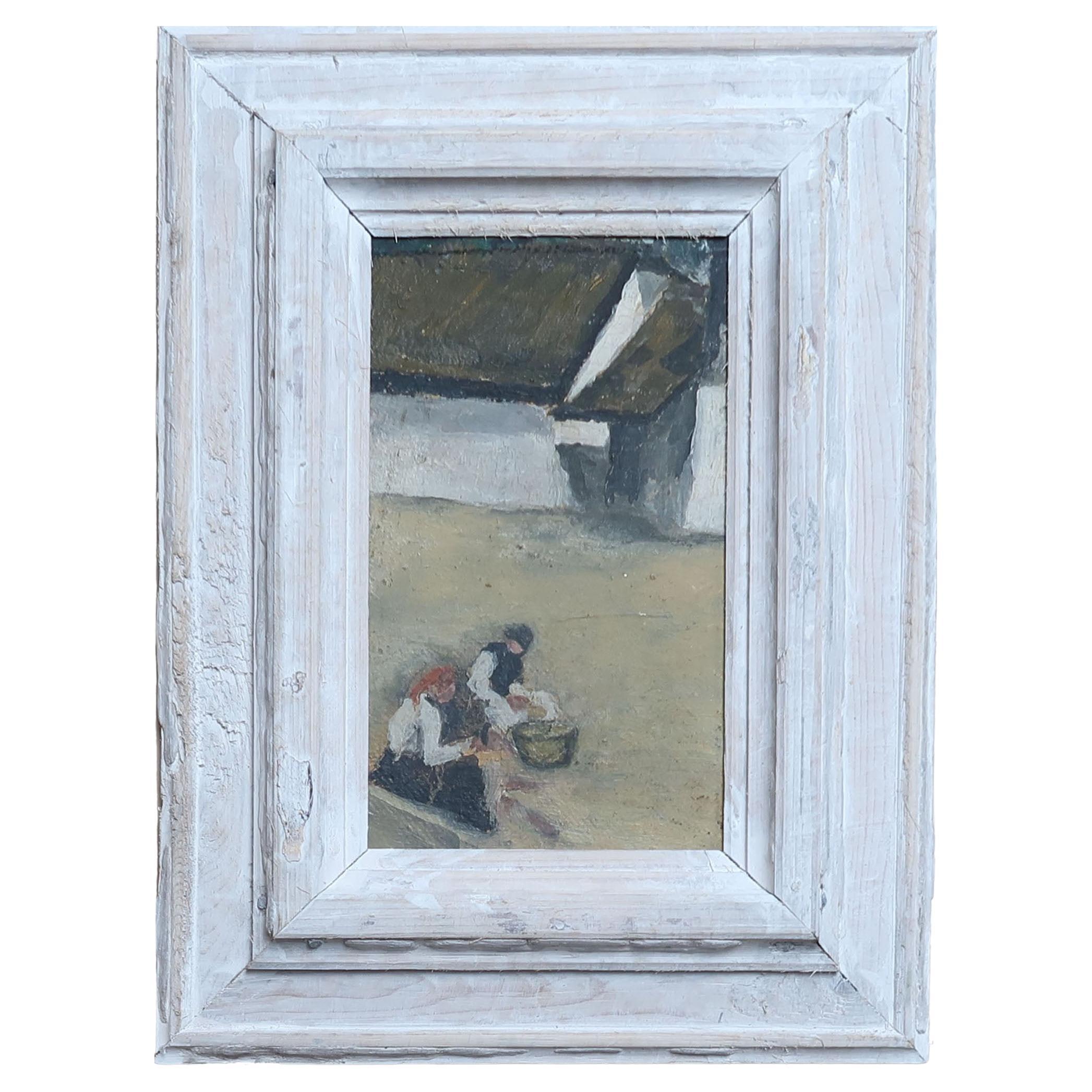 Rustic Figures in a Farmyard, in the Manner of Jack Kampmann, C.1950. For Sale