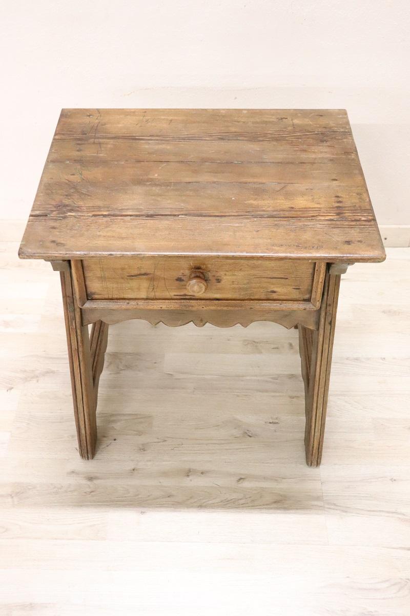Italian Rustic Fir and Oak Wood Antique Mountain Nightstand or Side Table For Sale