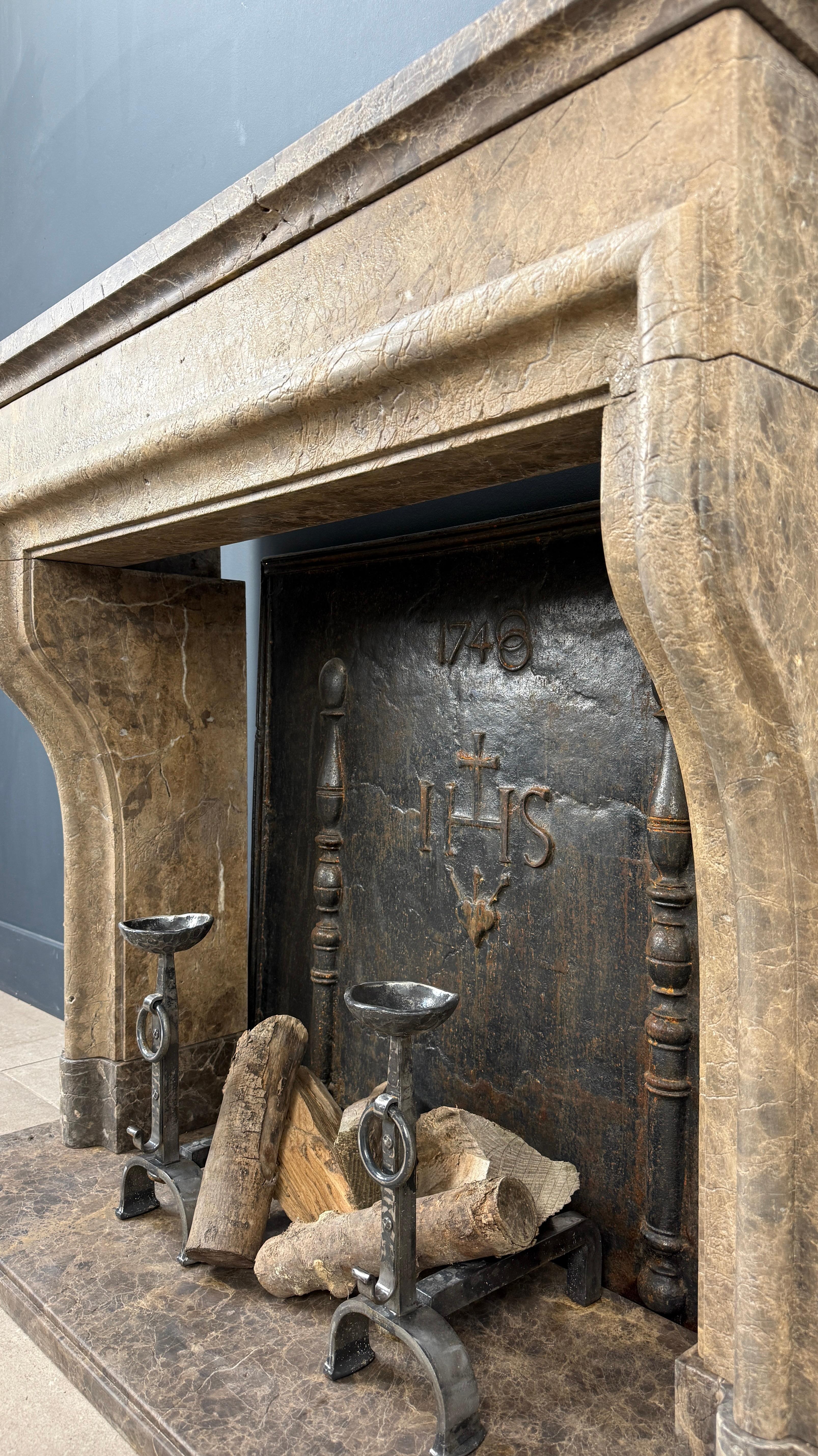 Rustic Fireplace Castle Style Leather-Look Natural Stone For Sale 5