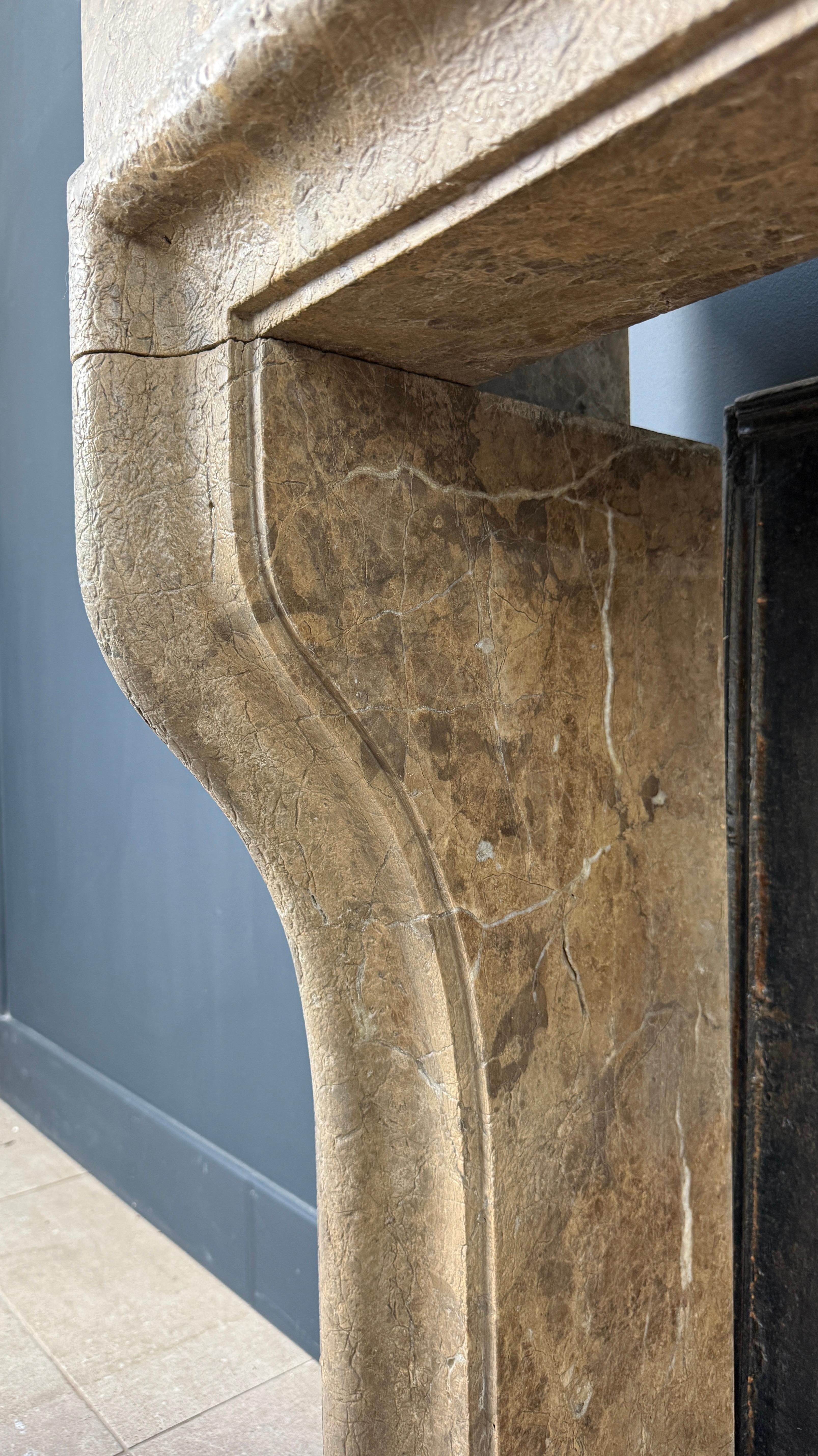 French Rustic Fireplace Castle Style Leather-Look Natural Stone For Sale