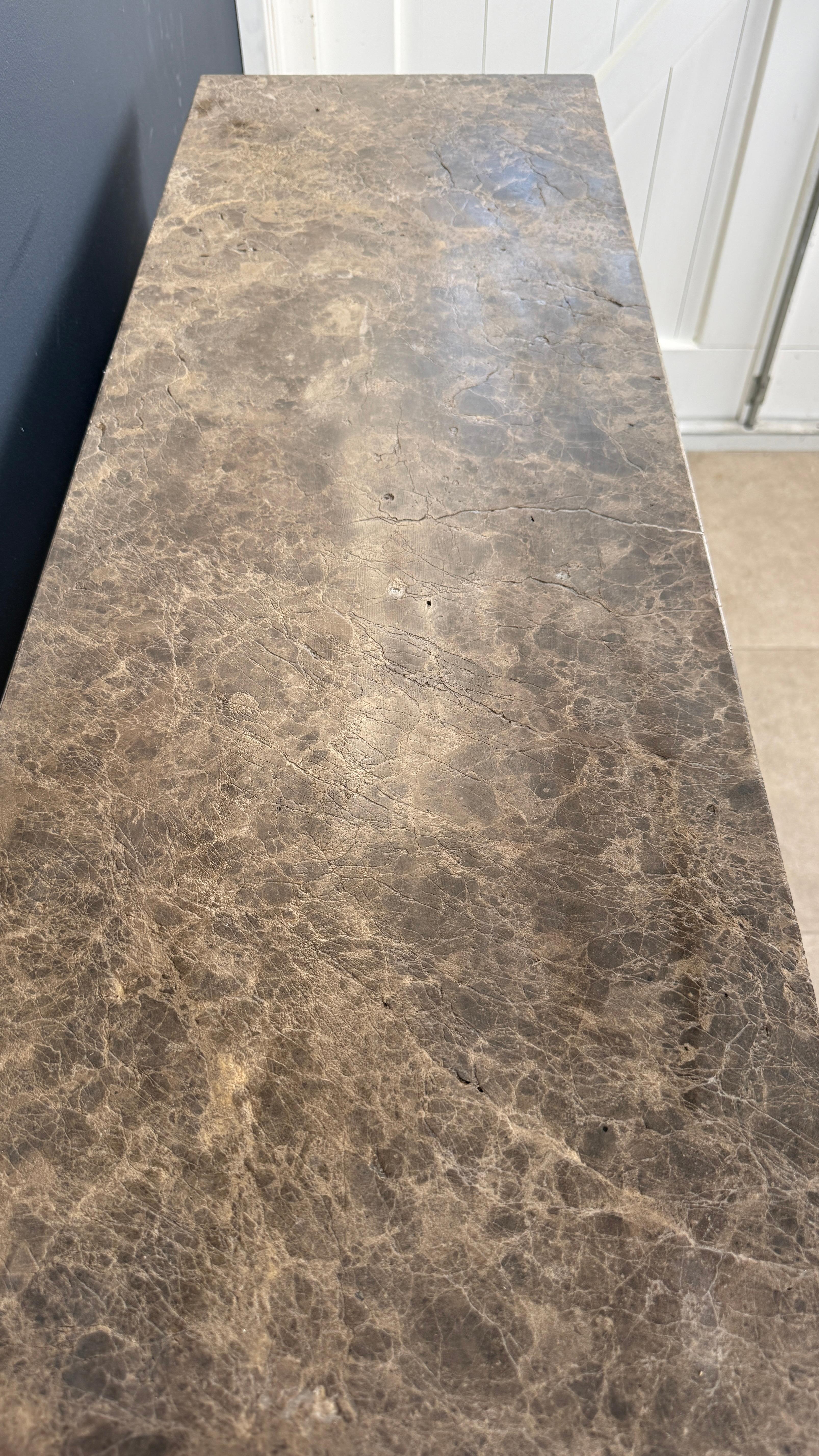 Hand-Carved Rustic Fireplace Castle Style Leather-Look Natural Stone For Sale