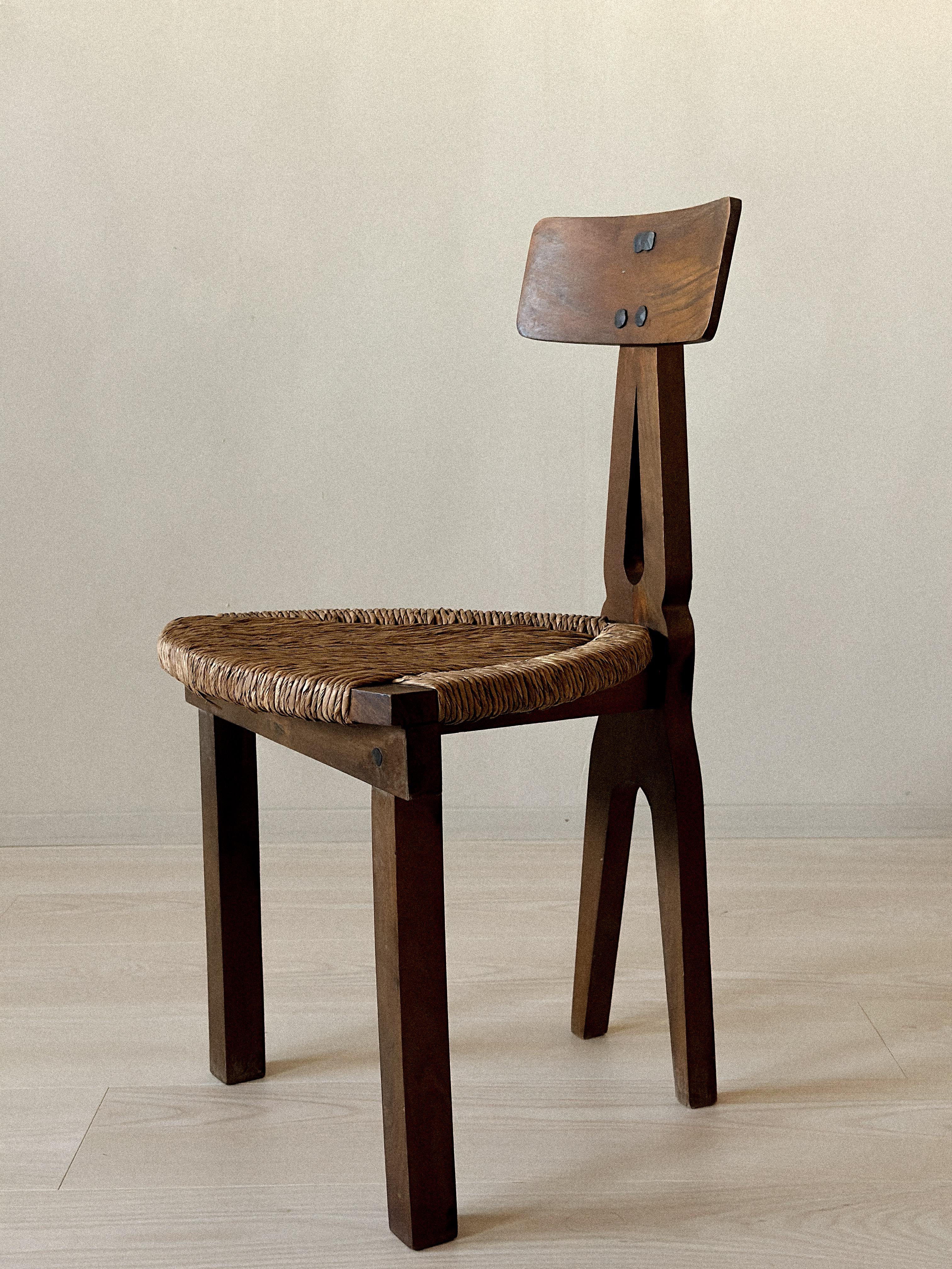 Rustic Fireside Chairs with Sculpted Backrests and Rush Seats, Spain 1960s (Binse) im Angebot