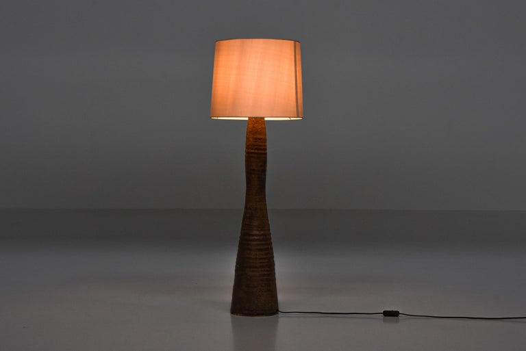 Rustic Floor Lamp with Ceramic Base, MidCentury Modern, Organic, 1940