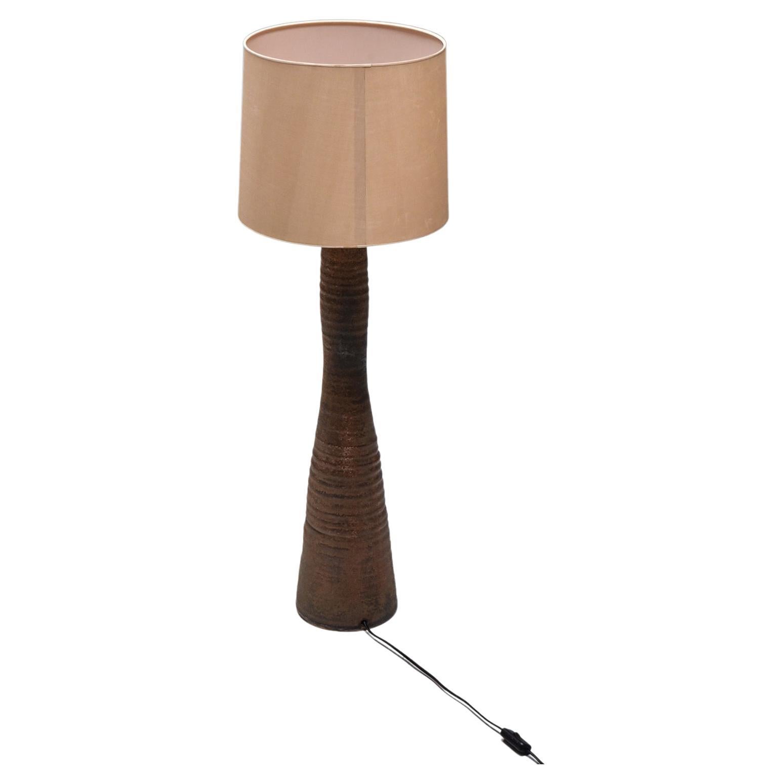 Rustic Floor Lamp with Ceramic Base, Mid-Century Modern, Organic, 1940's For Sale