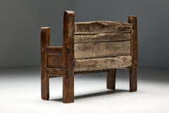 19th Century Rustic Folk Art Bench, Monoxylite Wood, Primitive Style