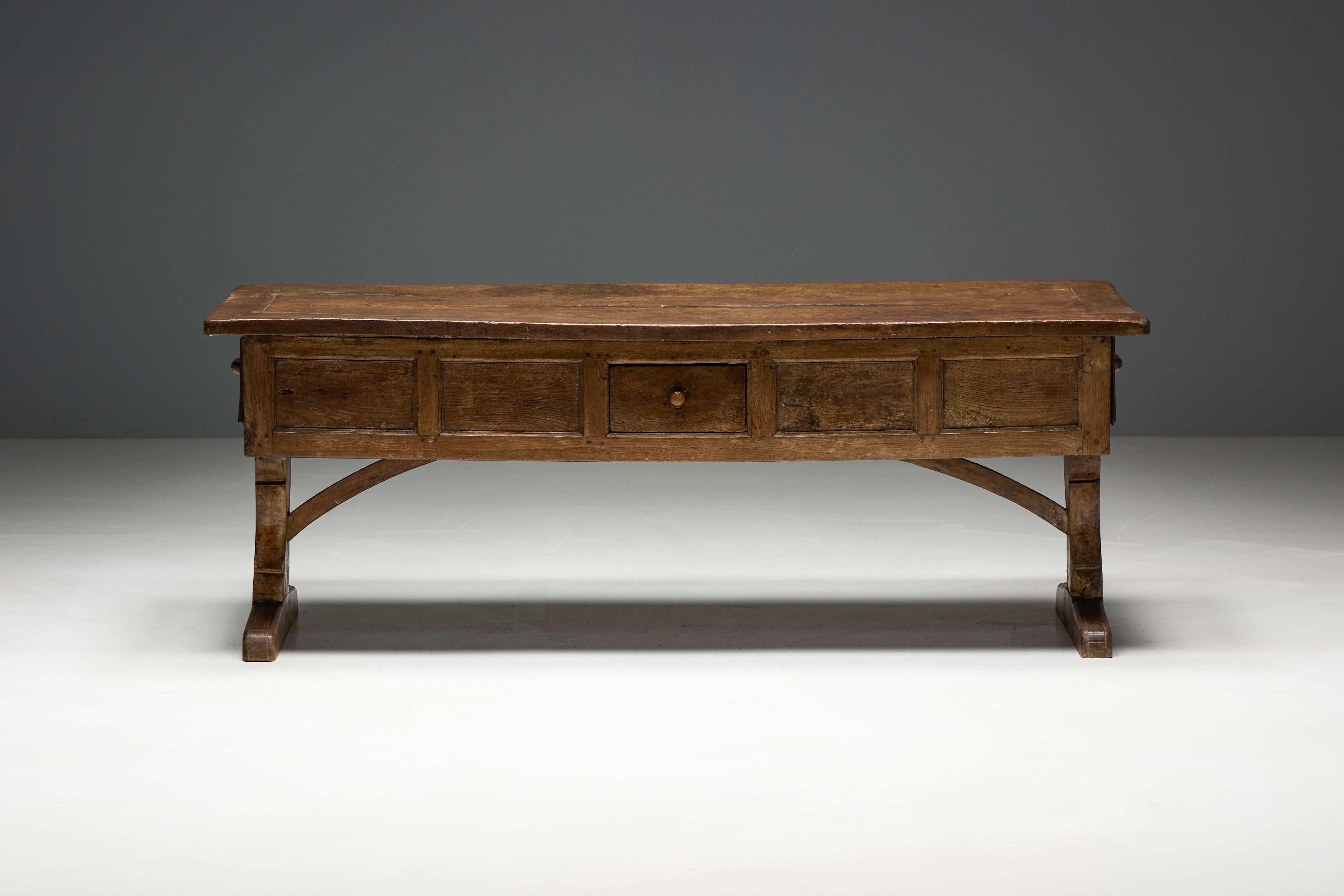 Wood Rustic Folk Art Console Table, France, 18th Century