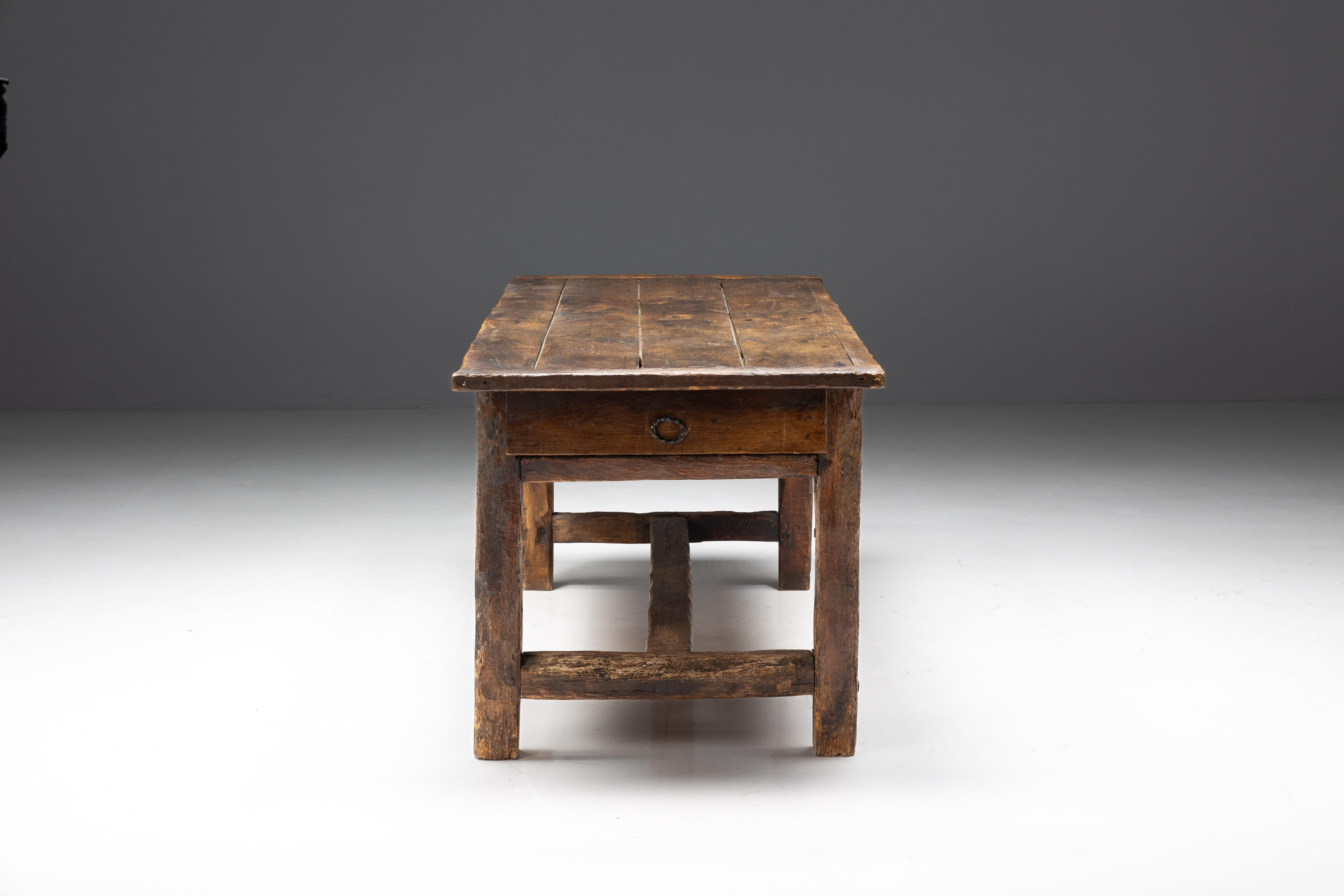 Wood Rustic Folk Art Dining Table, France, 19th Century For Sale
