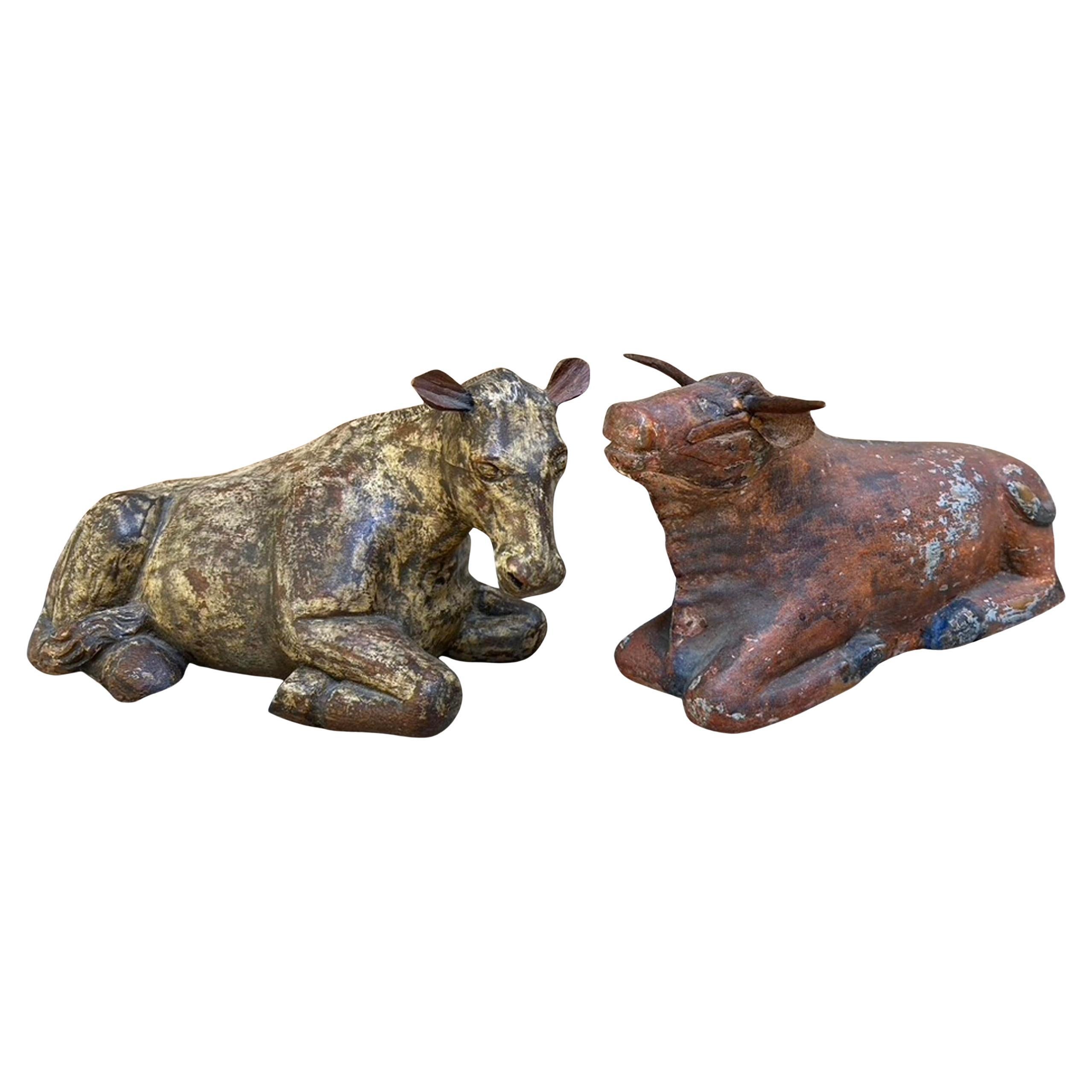 Rustic Folk Art Horse and Ox from Nativity Scene For Sale