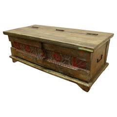 Antique Rustic Folk Art Painted Storage Chest, Coffee Table